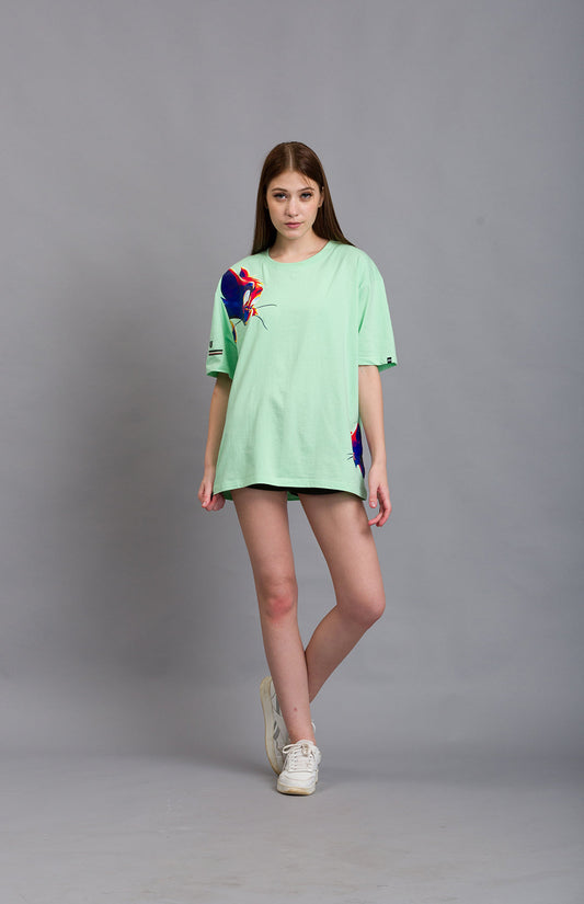 OFU- Cartoon Canvas Oversized Tee | Mint