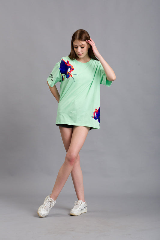 OFU- Cartoon Canvas Oversized Tee | Mint