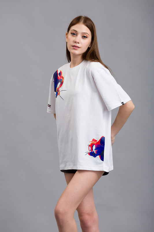 OFU- Cartoon Canvas Oversized Tee | White