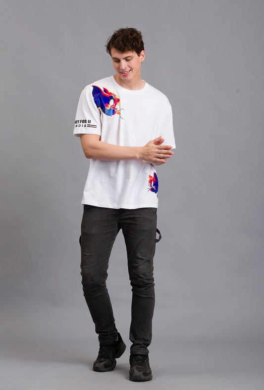 OFU- Cartoon Canvas Oversized Tee | White