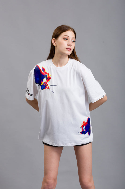OFU- Cartoon Canvas Oversized Tee | White