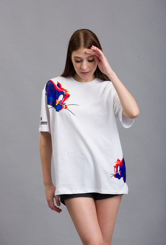OFU- Cartoon Canvas Oversized Tee | White