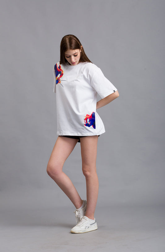 OFU- Cartoon Canvas Oversized Tee | White
