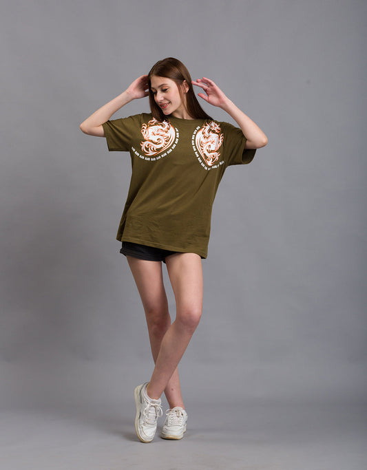 OFU- Dragon Power Oversized Tee | Olive OFU- Dragon Power Oversized Tee | Olive