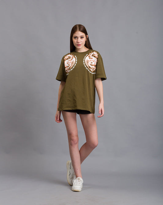 OFU- Dragon Power Oversized Tee | Olive