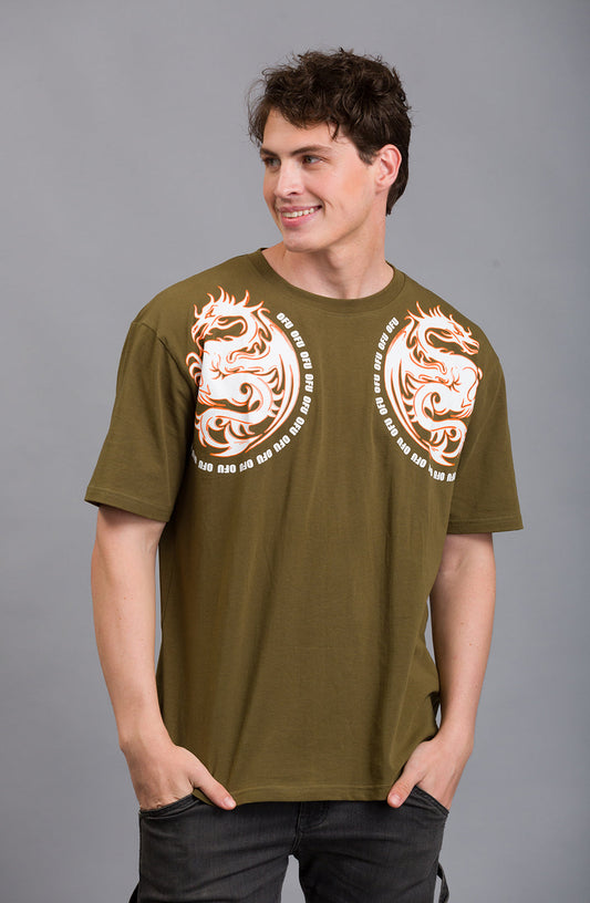 OFU- Dragon Power Oversized Tee | Olive