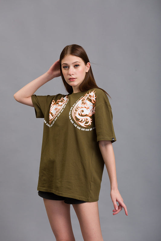 OFU- Dragon Power Oversized Tee | Olive