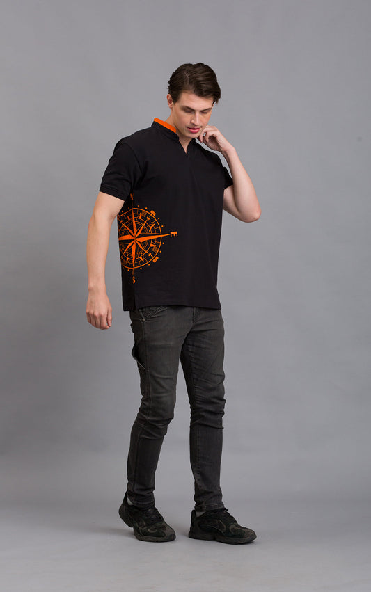Timeless V-Neck Polo: Chic Comfort | Black Global Compass Polo: Timeless Elegance | Black