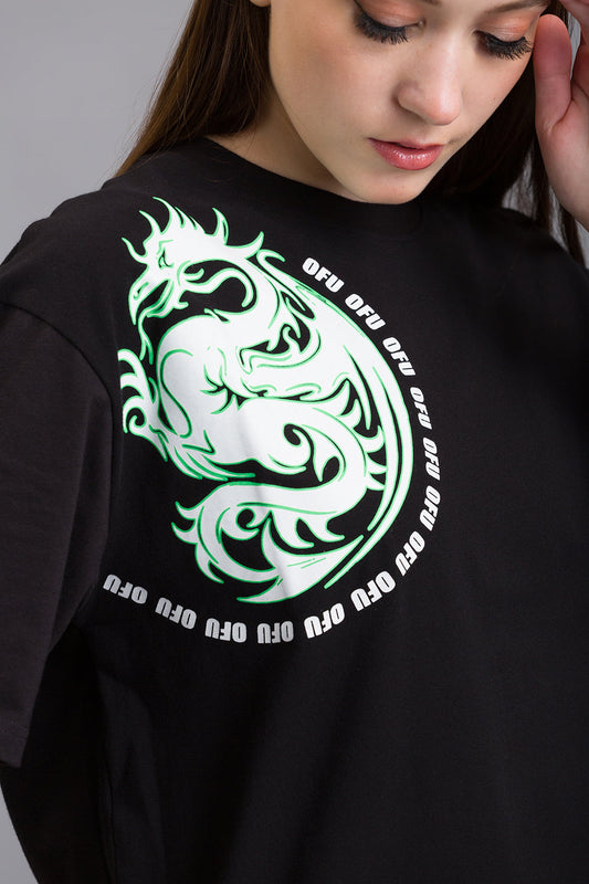 OFU- Dragon Power Oversized Tee | Black 