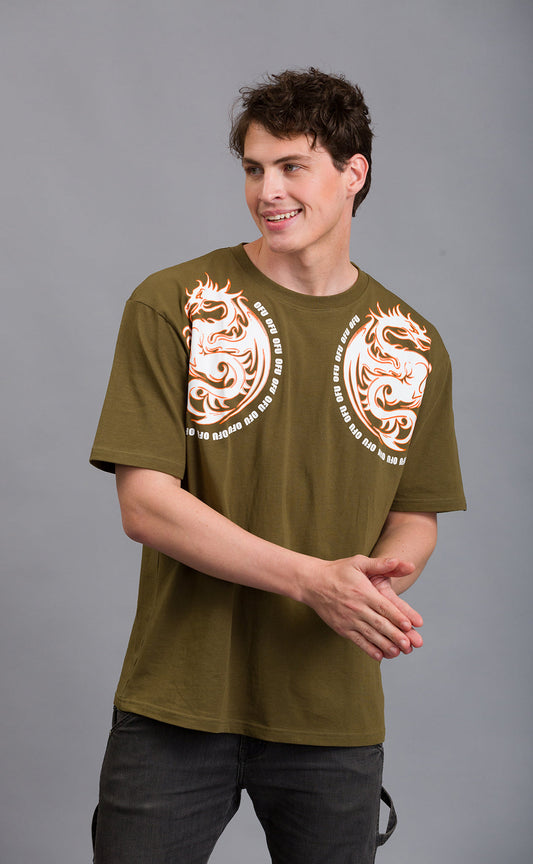 OFU- Dragon Power Oversized Tee | Olive OFU- Dragon Power Oversized Tee | Olive 